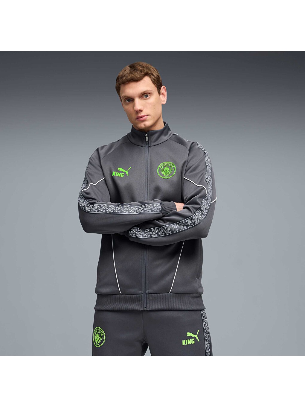 Gri Manchester CITY KING Anthem Erkek Fermuarlı Sweatshirt-6