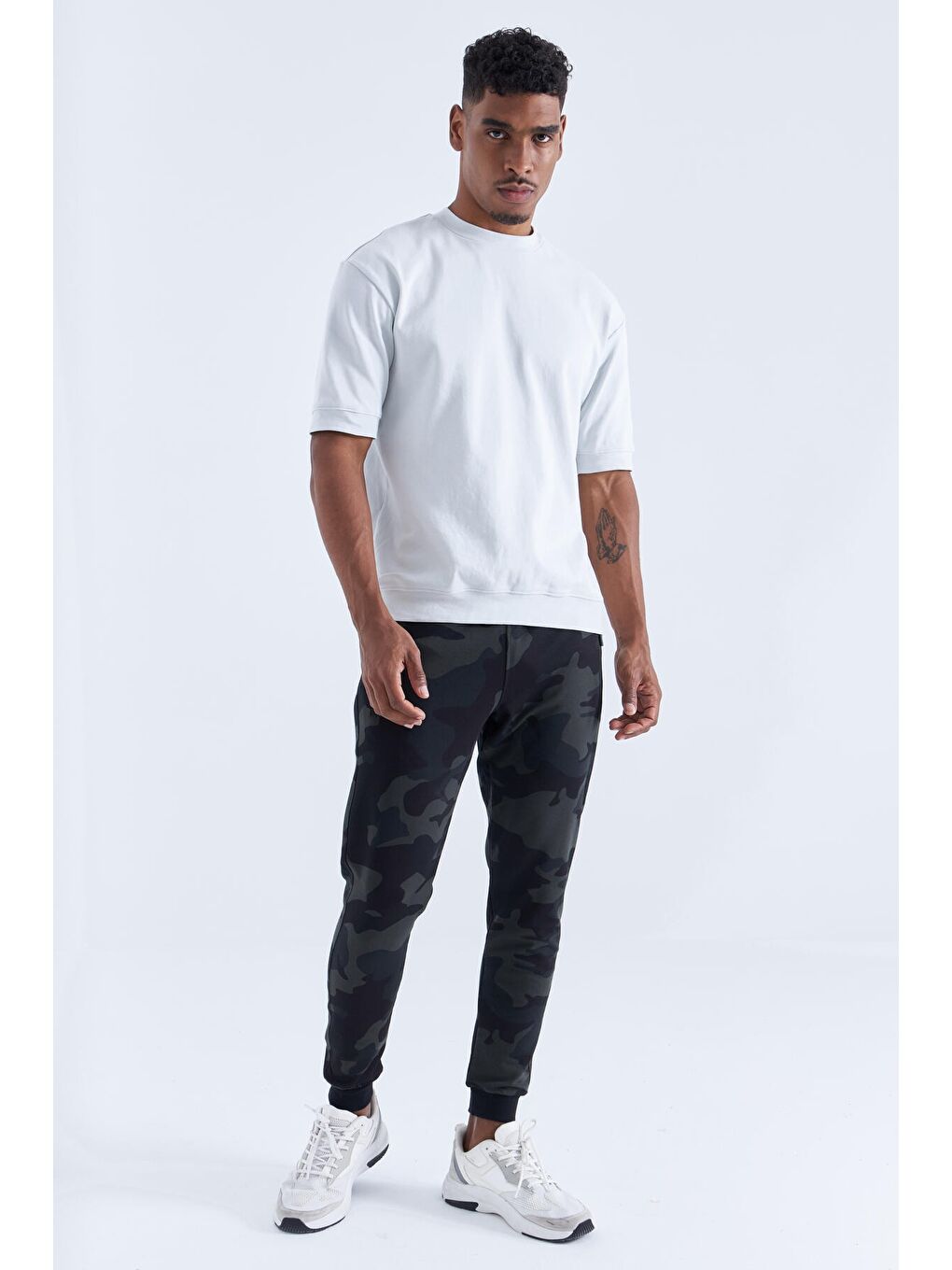 Siyah Gölge Kamuflaj Desenli Dar Kalıp  Erkek Jogger Eşofman Altı- 84754-2