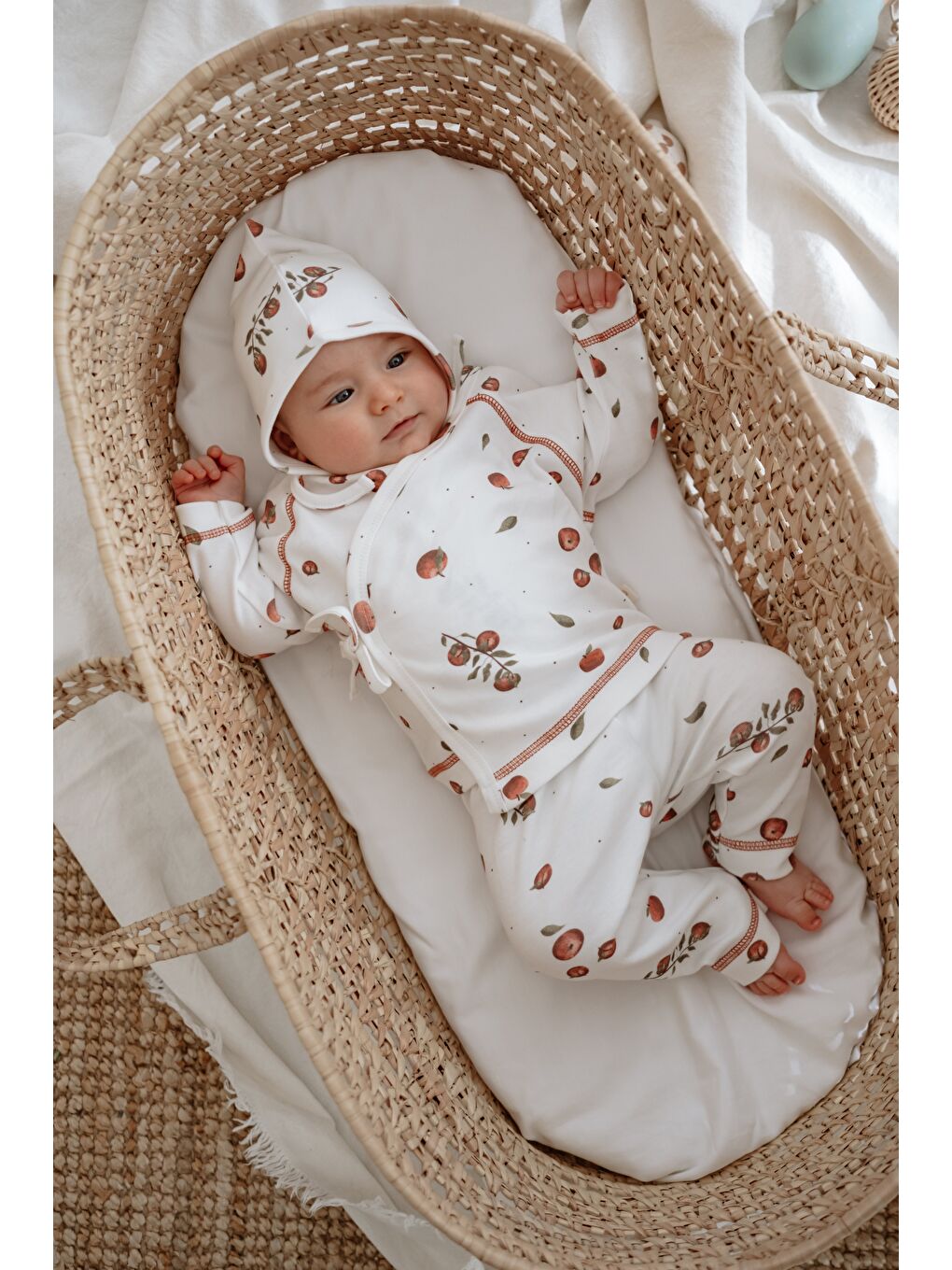 Beyaz Elma Baskılı Pure Hug Serisi Kruvaze 3'lü Takım-7