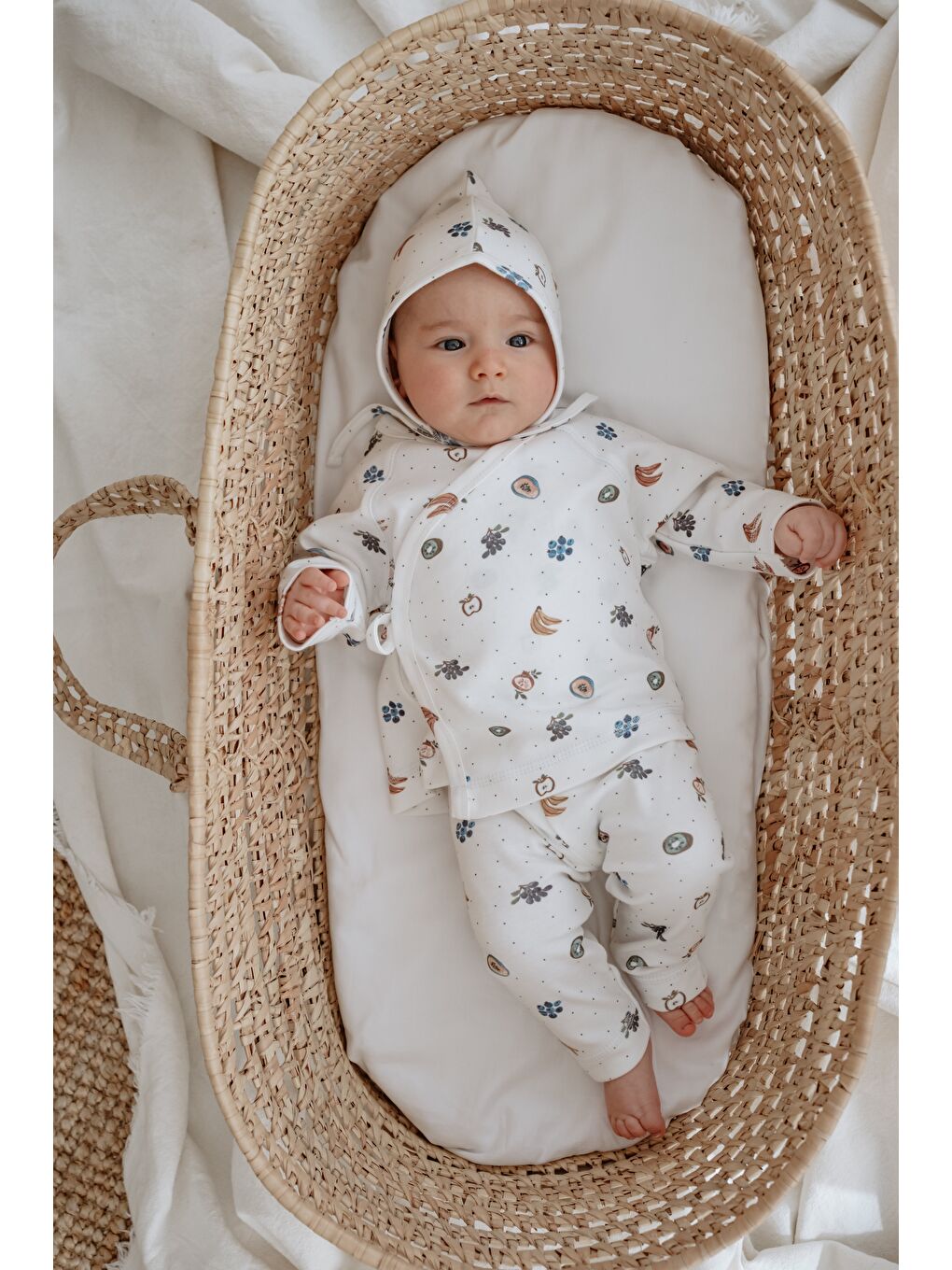 Beyaz Meyve Baskılı Pure Hug Serisi Kruvaze 3'lü Takım-7