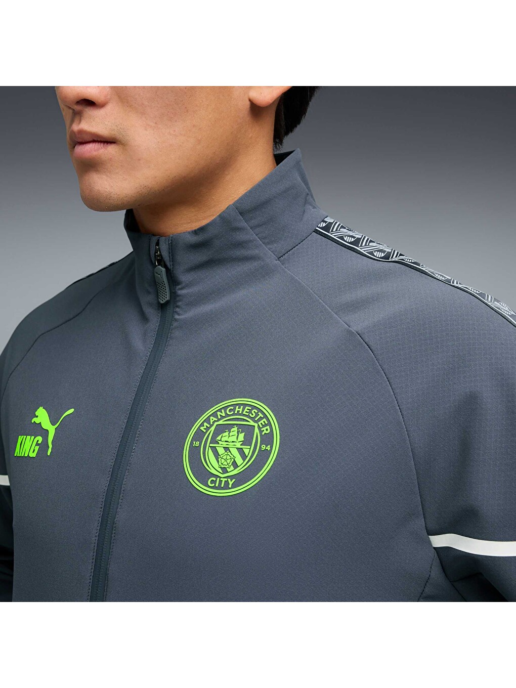 Gri Manchester CITY KING ULTIMATE Anthem Erkek Fermuarlı Sweatshirt-4