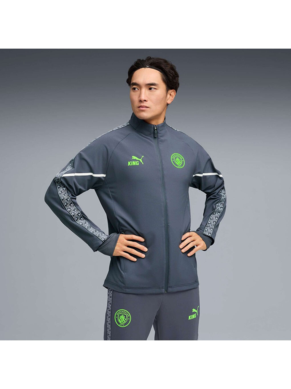Gri Manchester CITY KING ULTIMATE Anthem Erkek Fermuarlı Sweatshirt-6
