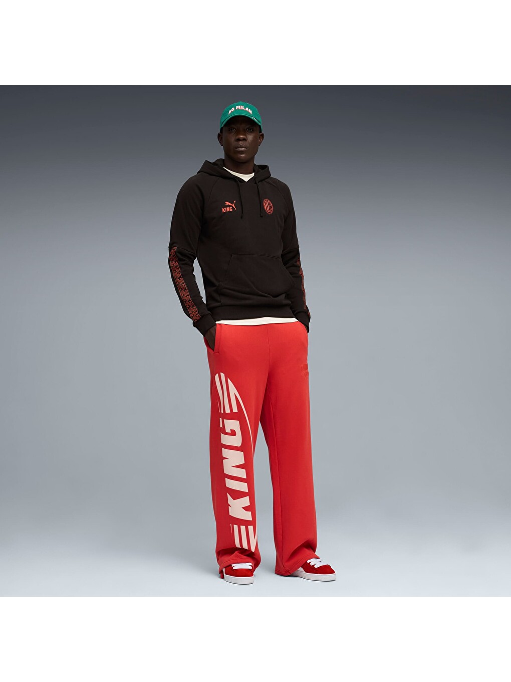 Siyah AC MILAN KING Erkek Kapüşonlu Fermuarlı Sweatshirt-1