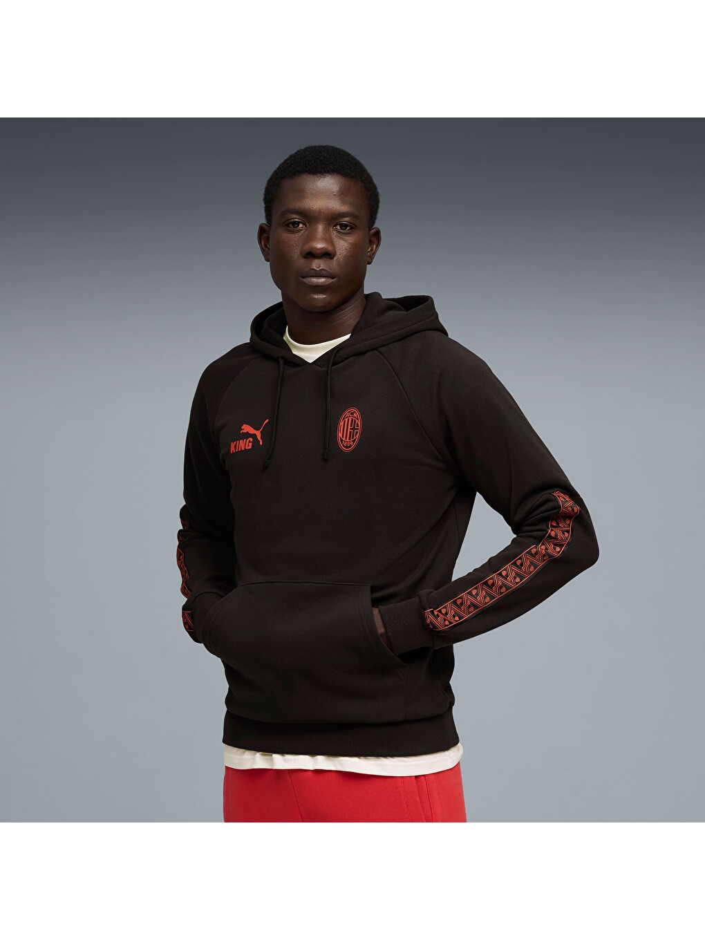 Siyah AC MILAN KING Erkek Kapüşonlu Fermuarlı Sweatshirt-4