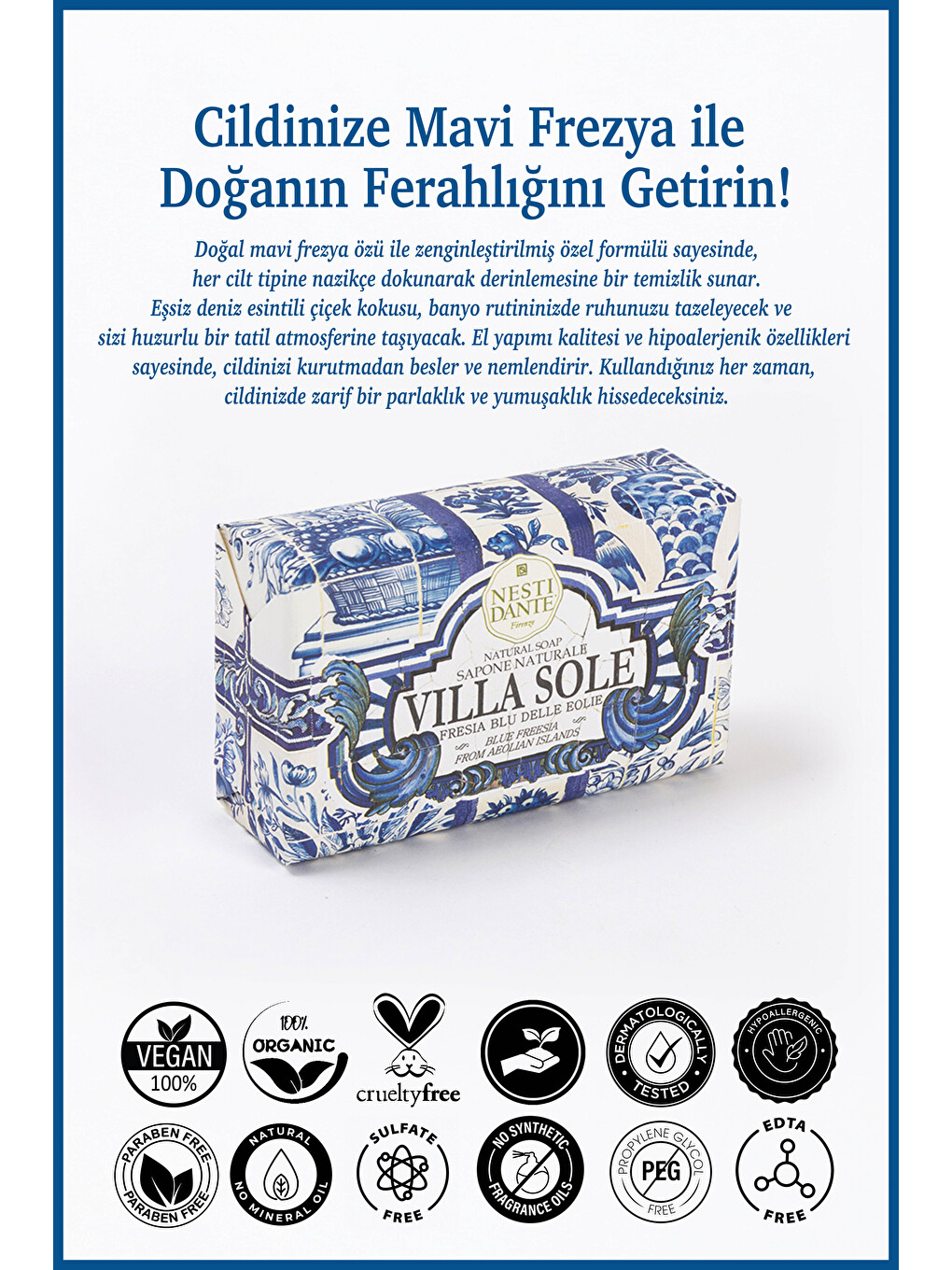 Villa Sole Fresia Blu Delle Eolie Katı Sabun 250 gr| Mavi Frezya Çiçeği | Canlandırıcı | Banyo Sabun-1