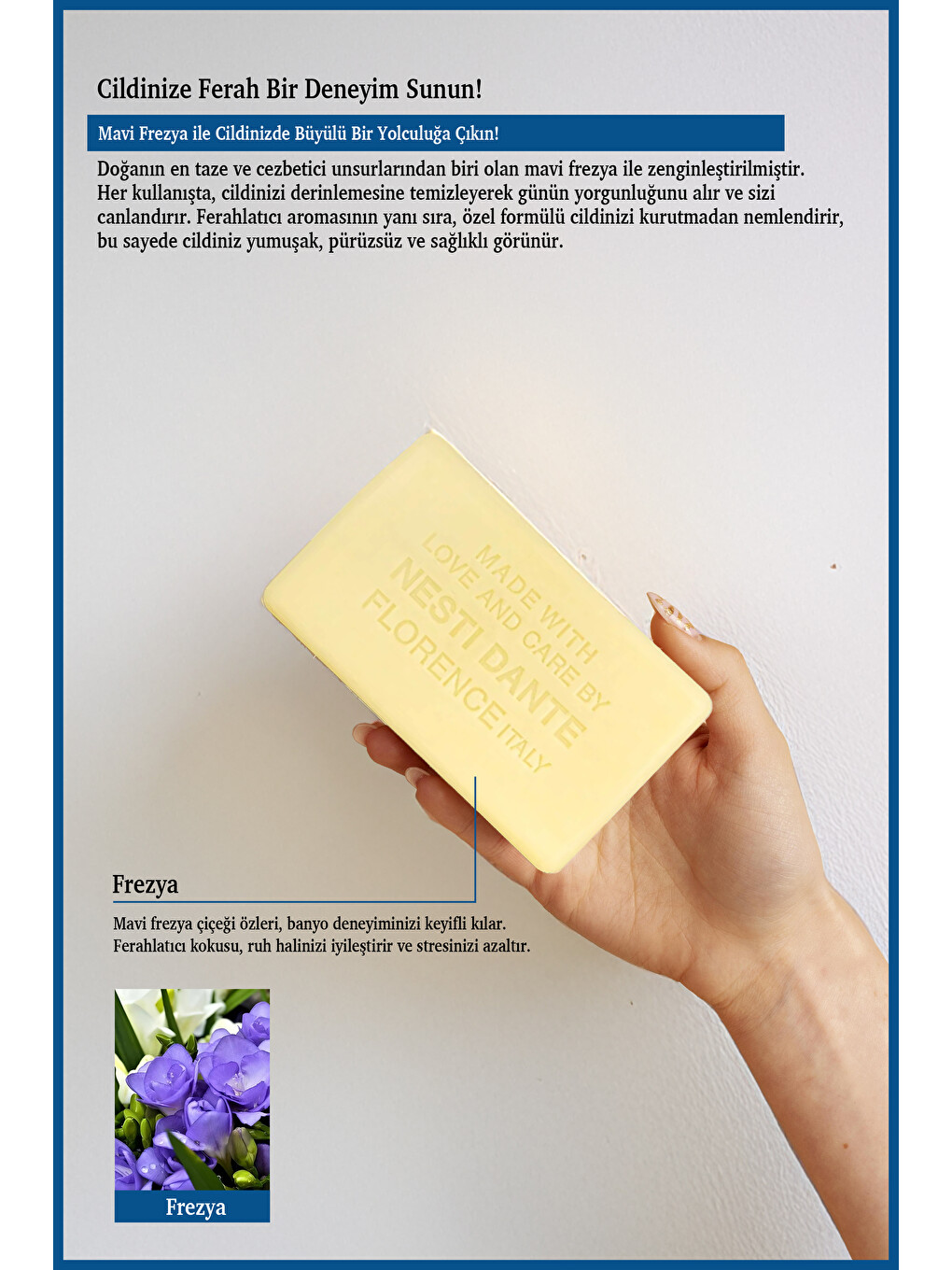 Villa Sole Fresia Blu Delle Eolie Katı Sabun 250 gr| Mavi Frezya Çiçeği | Canlandırıcı | Banyo Sabun-2