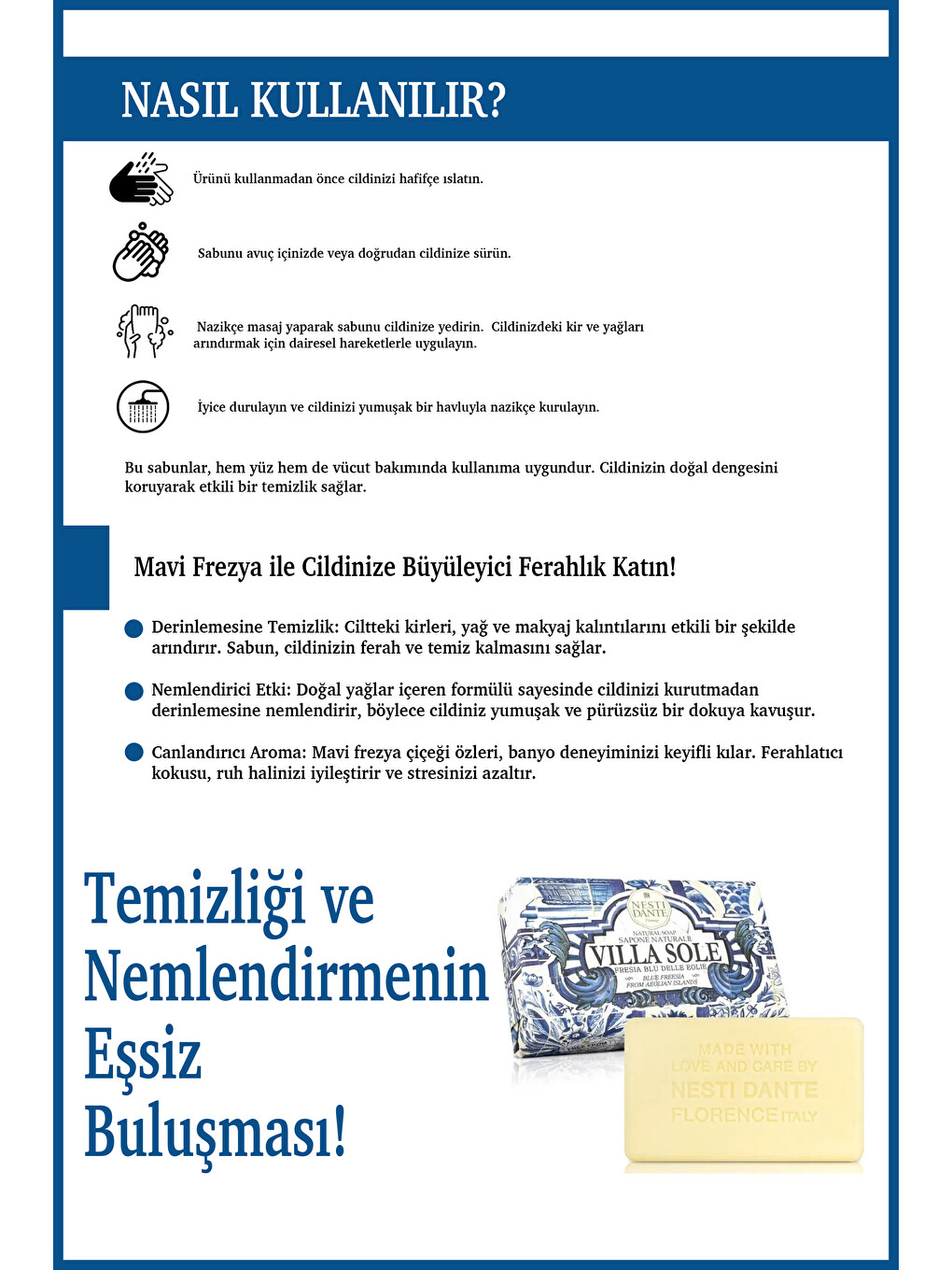 Villa Sole Fresia Blu Delle Eolie Katı Sabun 250 gr| Mavi Frezya Çiçeği | Canlandırıcı | Banyo Sabun-3