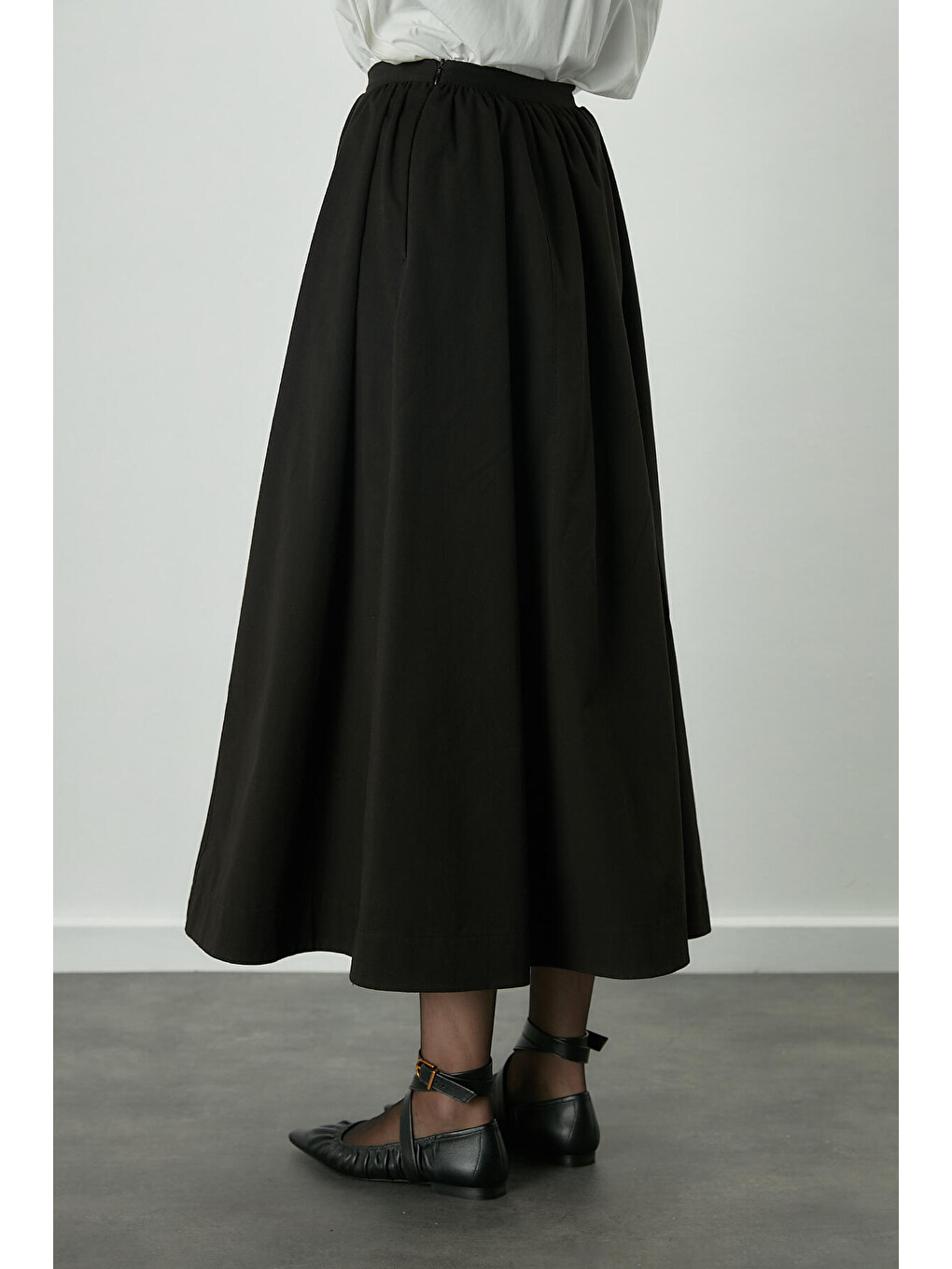 Katy Gabardin Büzgülü Etek Siyah-7