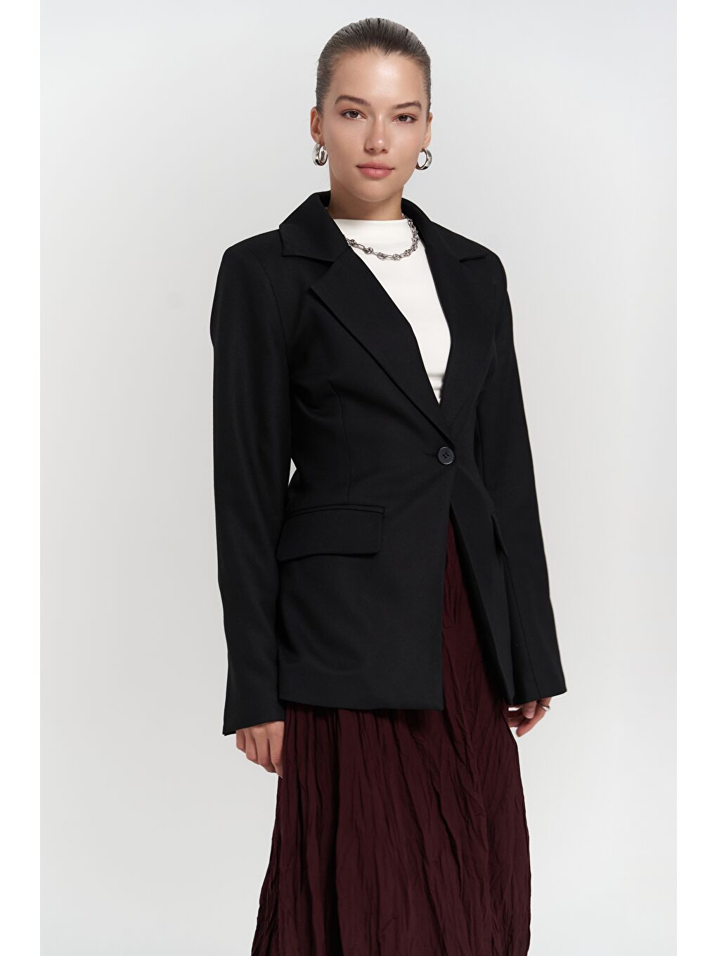 Lecco Dar Kesim Siyah Blazer-5