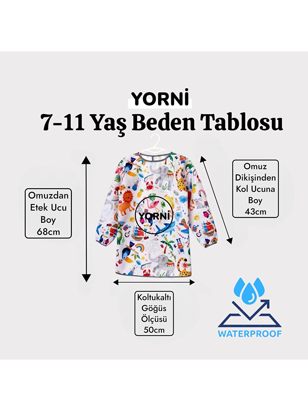 7-11yaş Jungle, Sıvı Geçirmez Makinede Yıkanabilir, Uzun Kollu Çocuk Faaliyet Aktivite Boyama Önlüğü-1