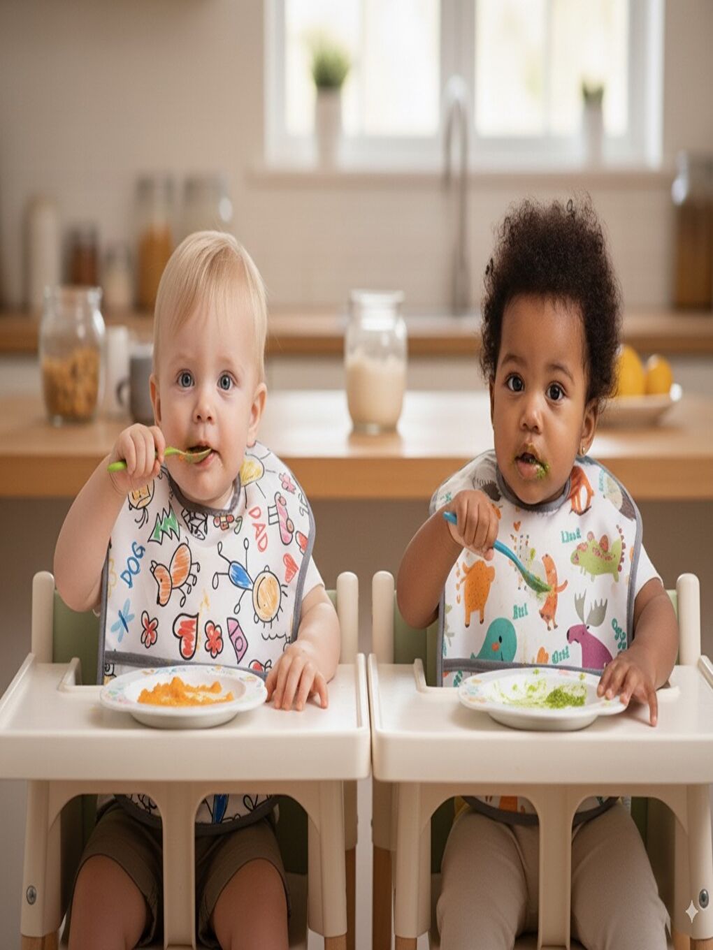 2 ADET, Ekonomik SET, 6-24ay, Zoo ve Family Desen, Sıvı Geçirmeyen, Cepli, Cırtlı Mama Önlüğü, Önlük