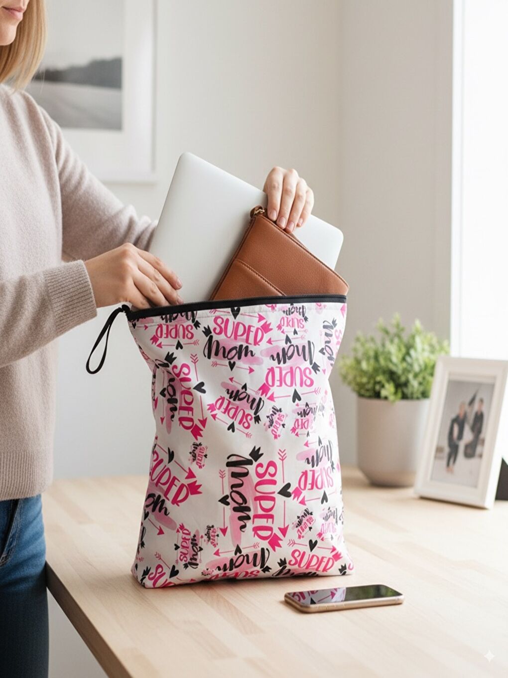 Karışık 37x30cm Super MOM Sıvı Geçirmeyen Çok Amaçlı Islak Mayo, Havlu, Kirli Terli Kıyafet Çantası, Torbası-4