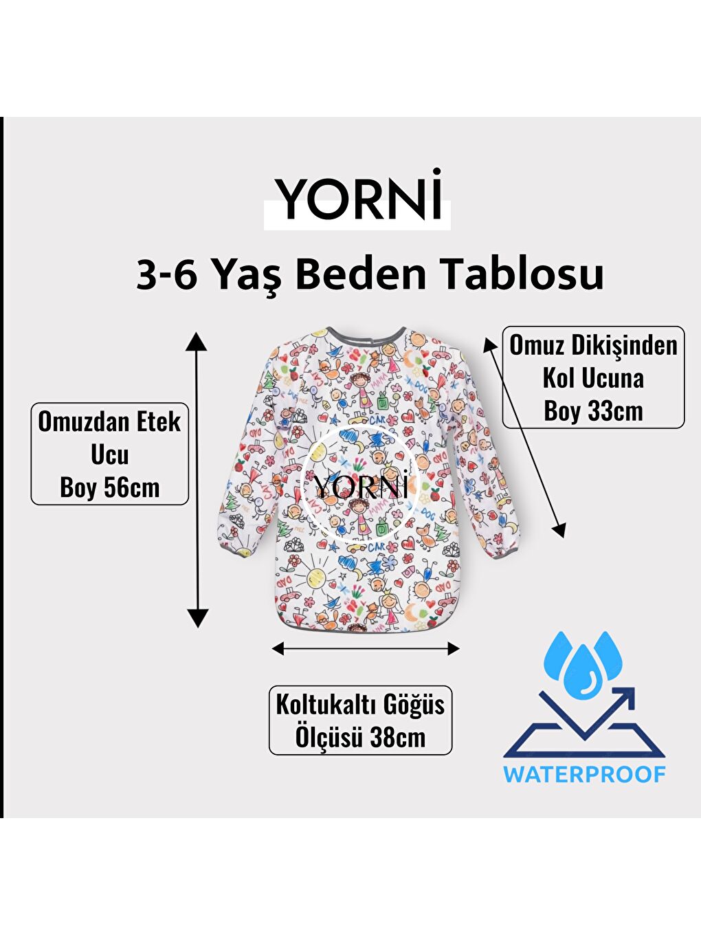 3-6 Yaş, Family Uzun Kollu, Sıvı Geçirmez, Makinede Yıkanabilir, Çocuk Faaliyet, Boyama Önlüğü Önlük-2