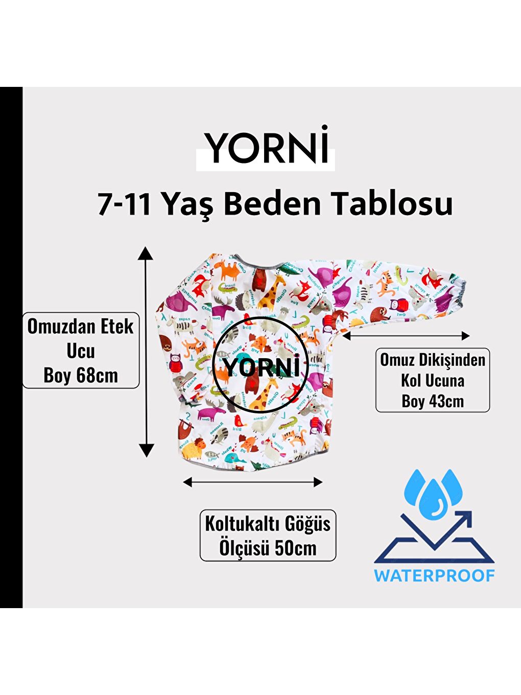 7-11 Yaş, Zoo, Sıvı Geçirmez, Makinede Yıkanabilir, Uzun Kollu Çocuk, Aktivite, Etkinlik Önlüğü-2