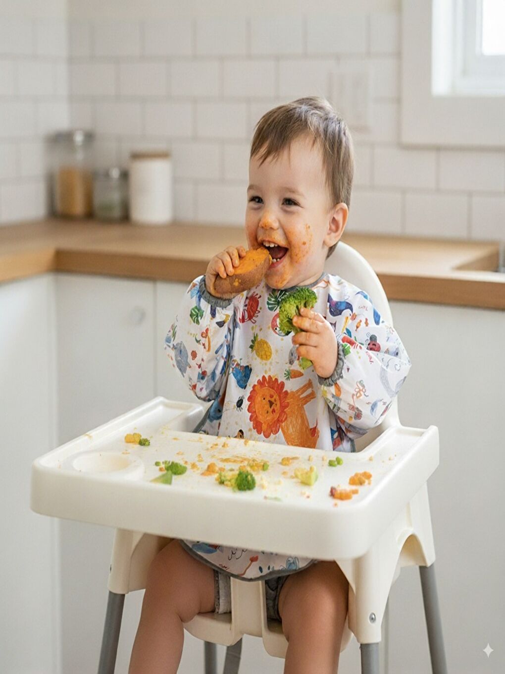 2-4 yaş Jungle Sıvı Geçirmez, Makinede Yıkanabilir, Cepli, Oekotex-100, Uzun Kollu Bebek Mama Önlüğü-6