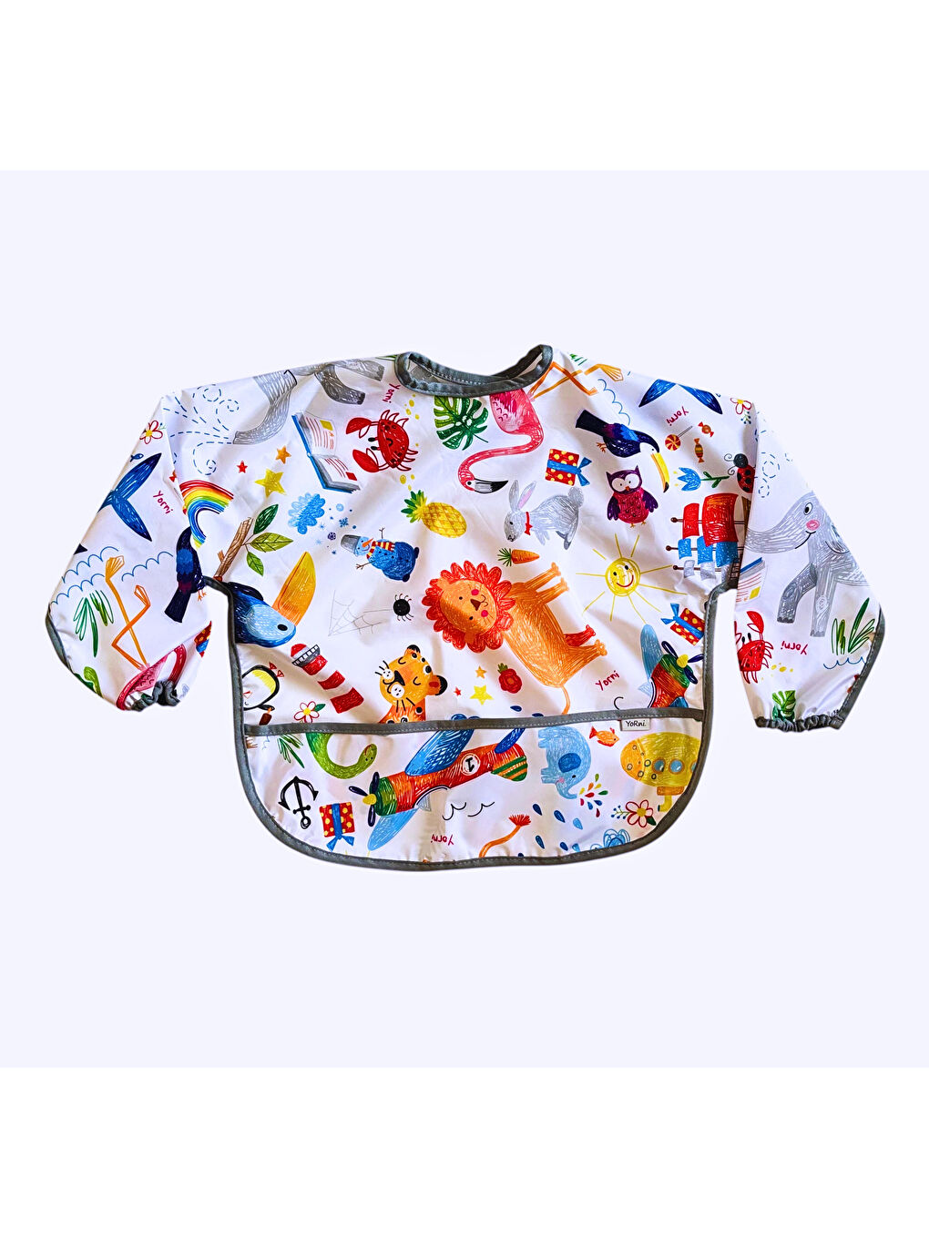 6-24ay, Jungle Uzun Kollu, Sıvı Geçirmez, Makinede Yıkanabilir, Cepli, Cırtlı Bebek Mama Önlüğü-2