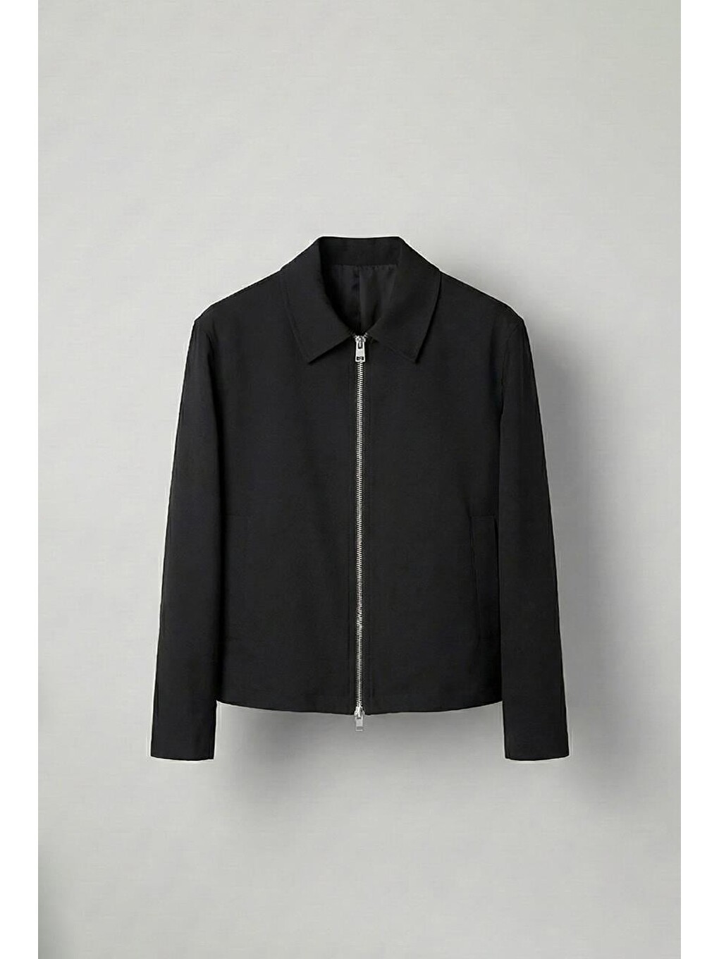 Erkek Relaxed Fit Fermuarlı İnce Ceket Siyah