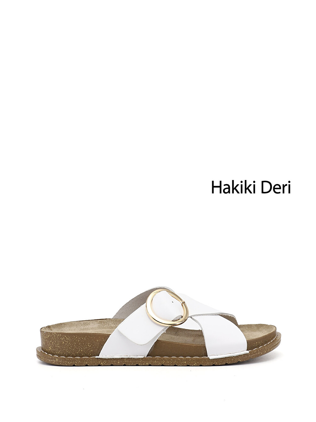 Beyaz Kadın CANLI BEYAZ Çapraz Bantlı Hakiki Deri Terlik