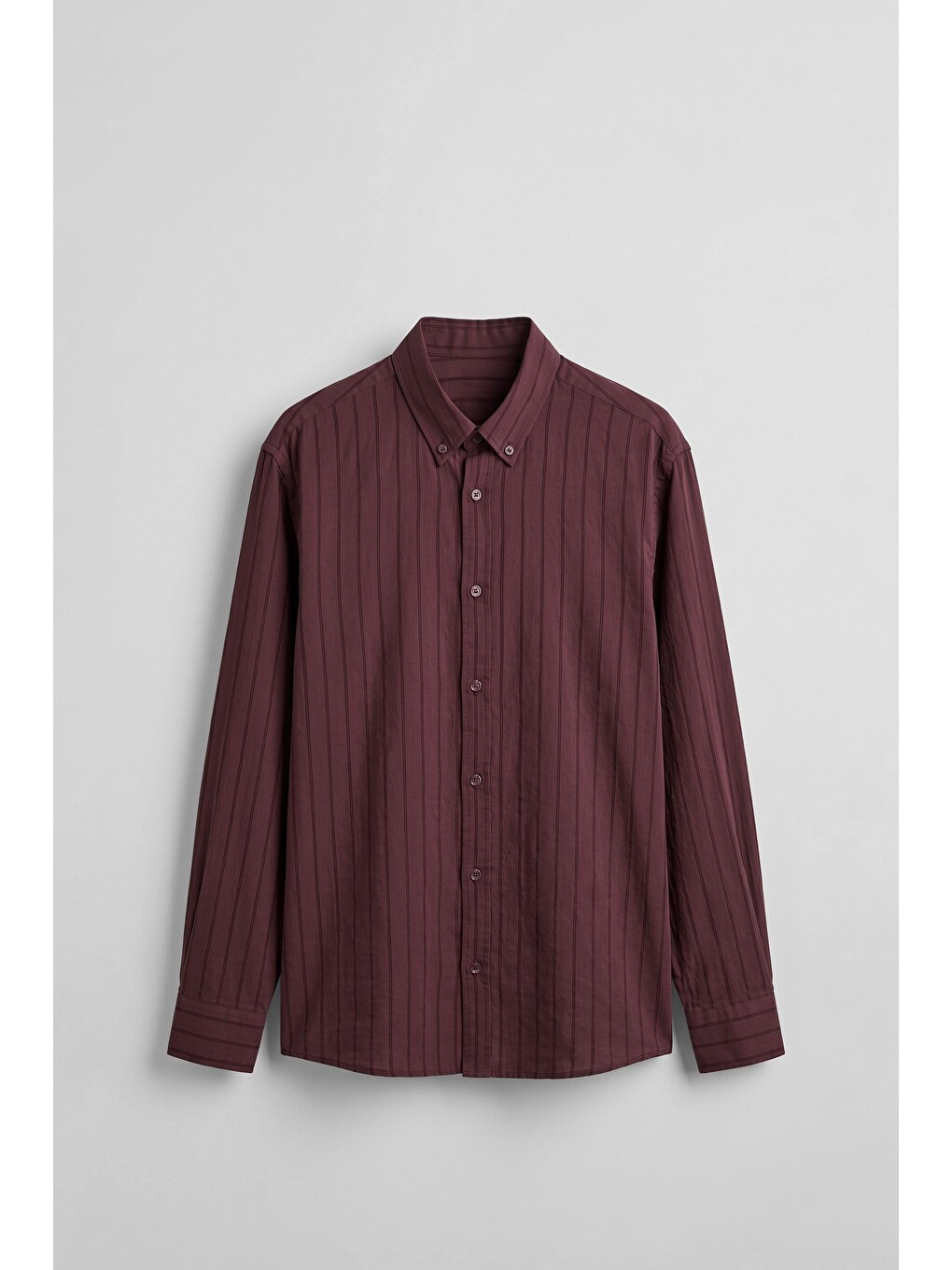 Erkek Oversize Tekstürlü Çizgili Uzun Kollu Gömlek Bordo