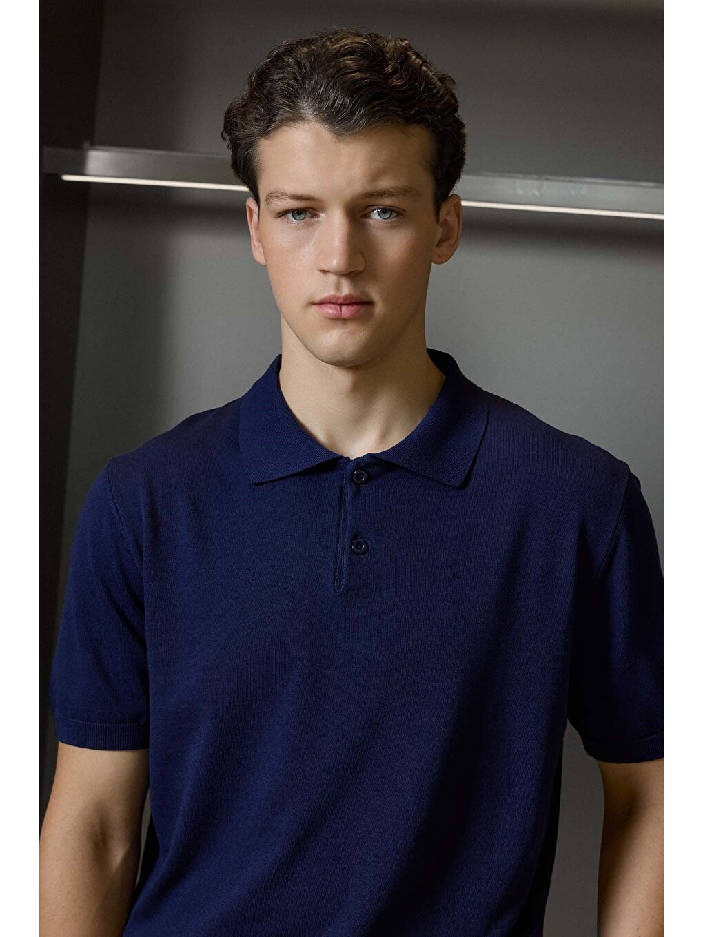 Erkek Regular Fit Örme Kumaş Basic Polo Yaka T-shirt Lacivert-3