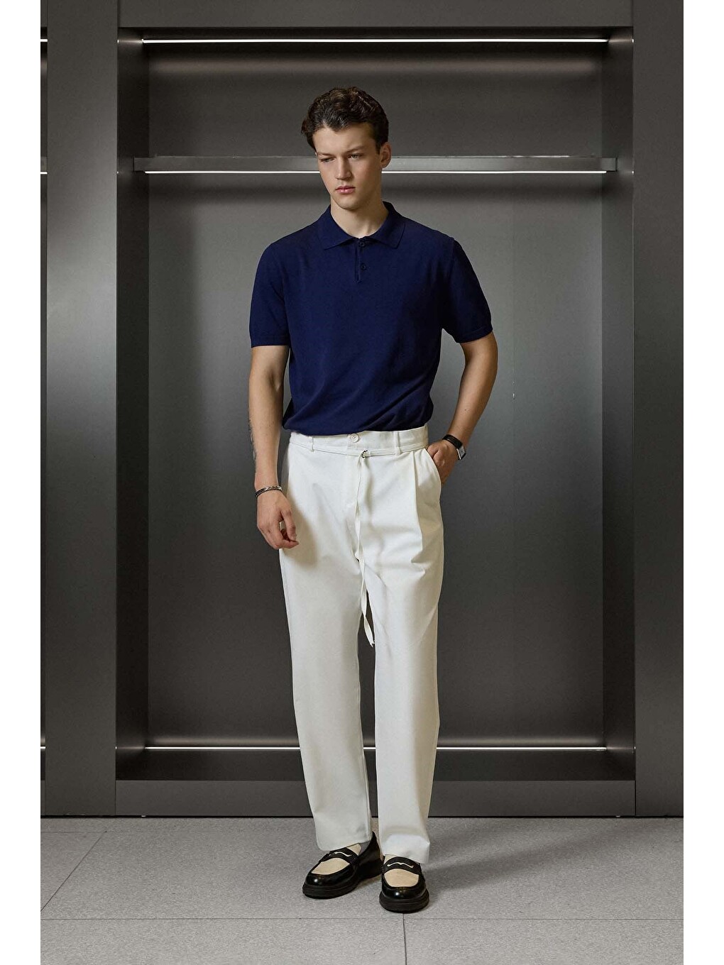 Erkek Regular Fit Örme Kumaş Basic Polo Yaka T-shirt Lacivert-5