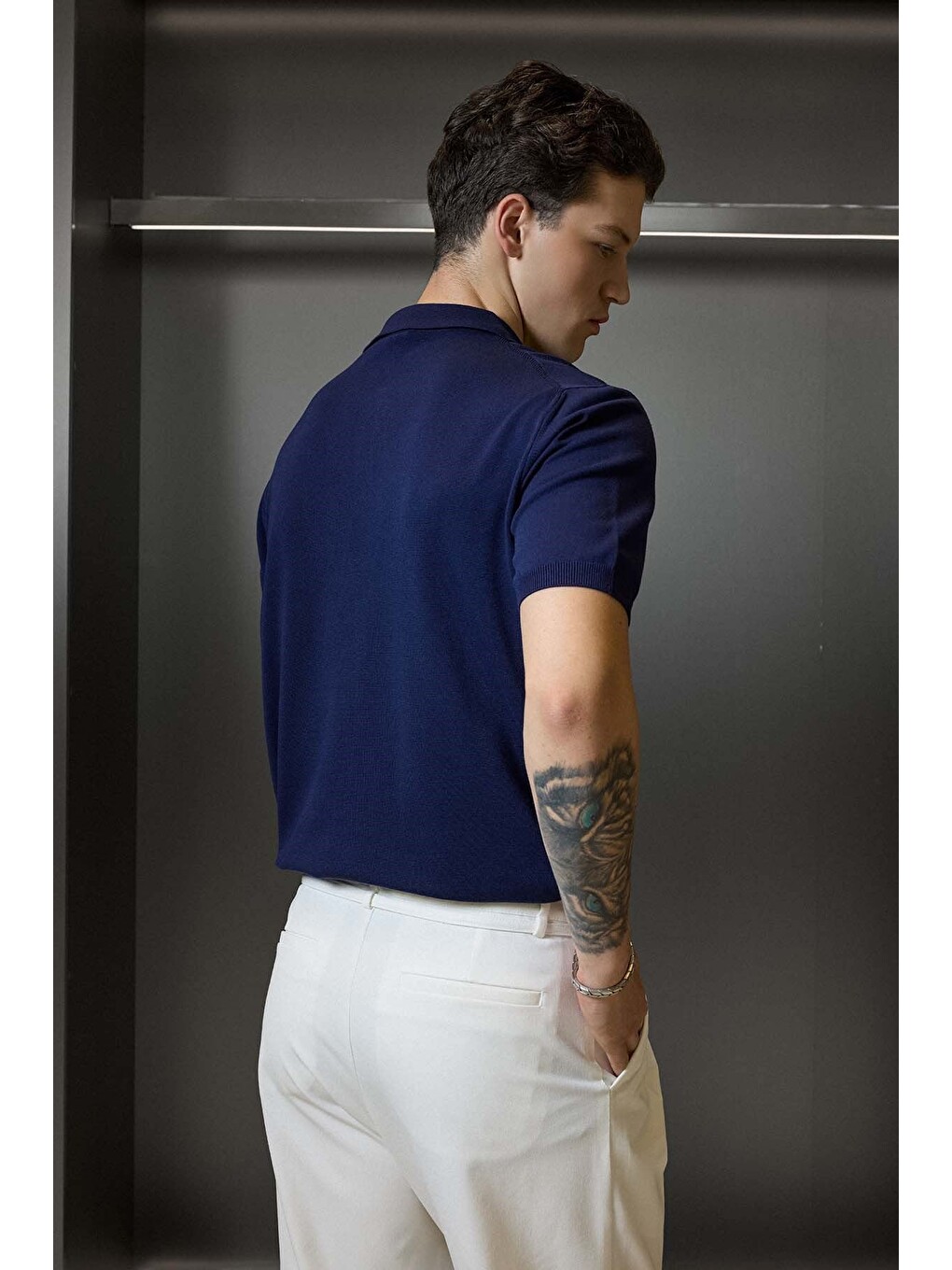 Erkek Regular Fit Örme Kumaş Basic Polo Yaka T-shirt Lacivert-6