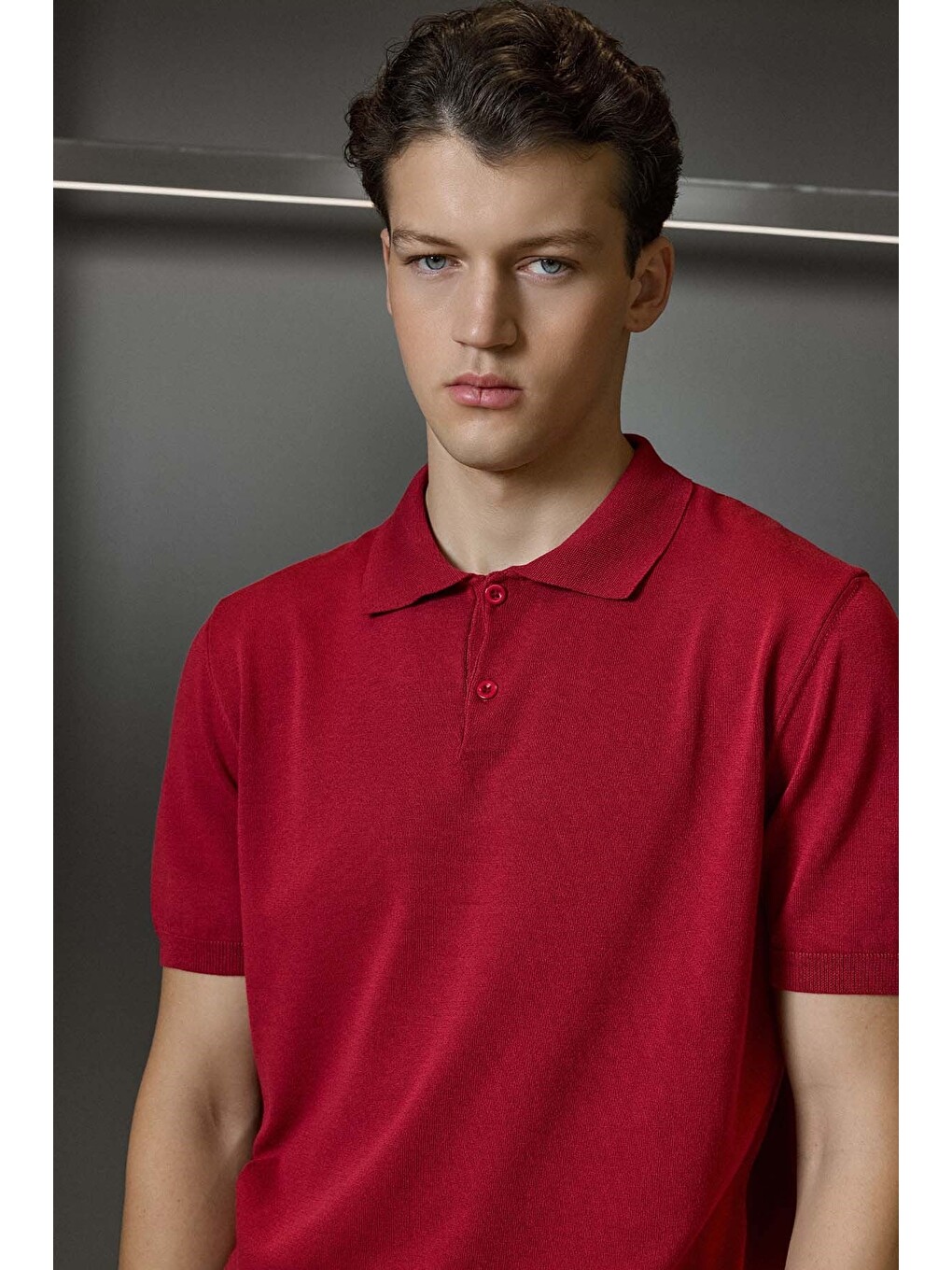 Erkek Regular Fit Örme Kumaş Basic Polo Yaka T-shirt Kırmızı-3