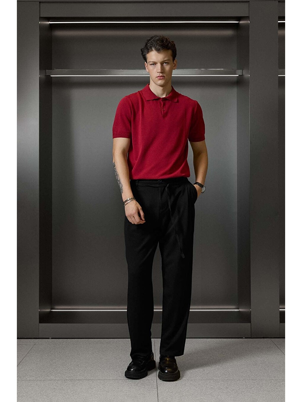 Erkek Regular Fit Örme Kumaş Basic Polo Yaka T-shirt Kırmızı-5