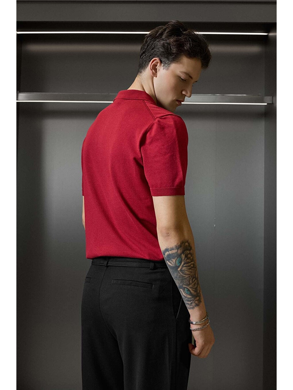 Erkek Regular Fit Örme Kumaş Basic Polo Yaka T-shirt Kırmızı-6