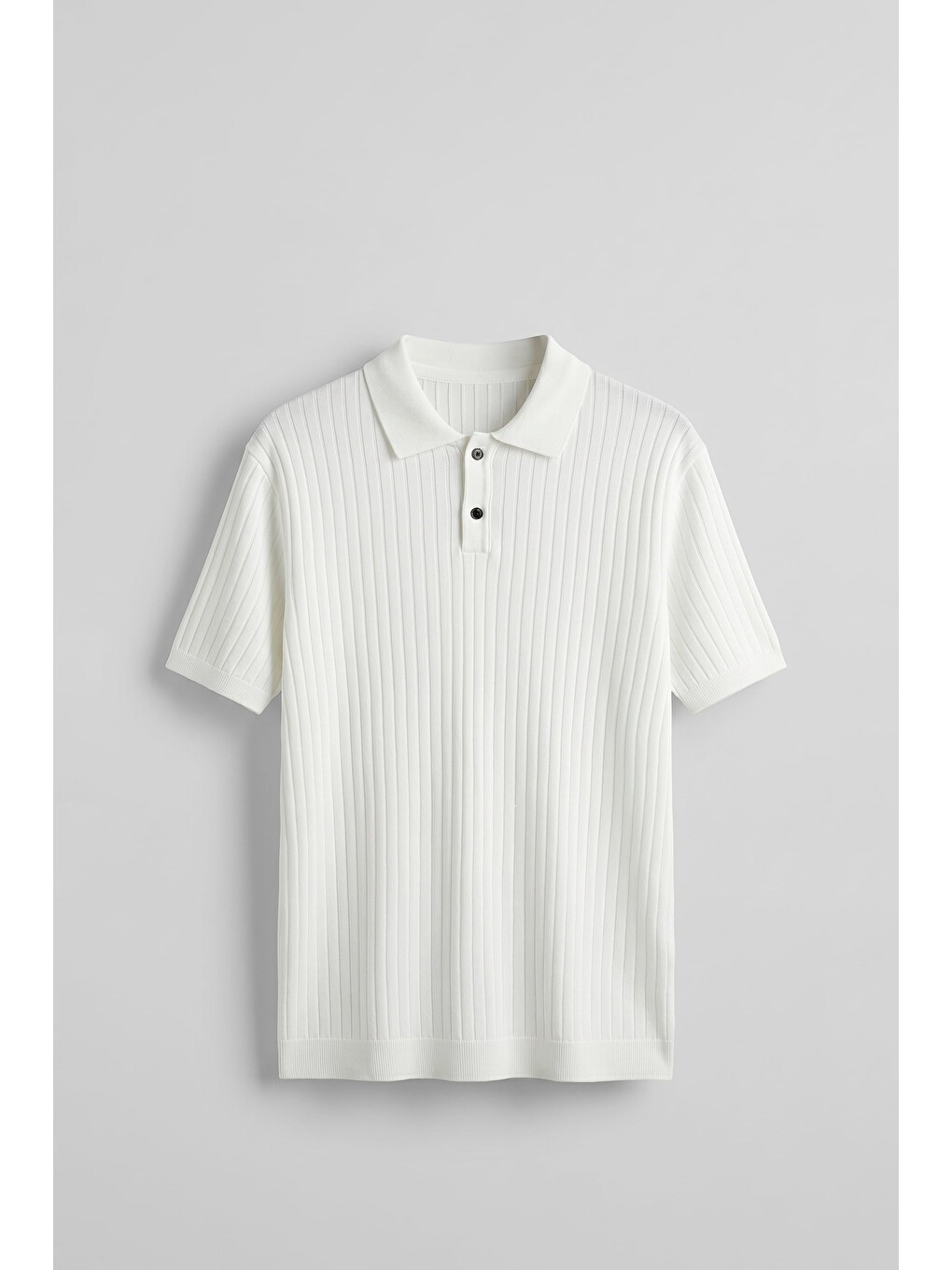 Erkek Relaxed Fit Fitilli Triko Polo Yaka Tişört Beyaz