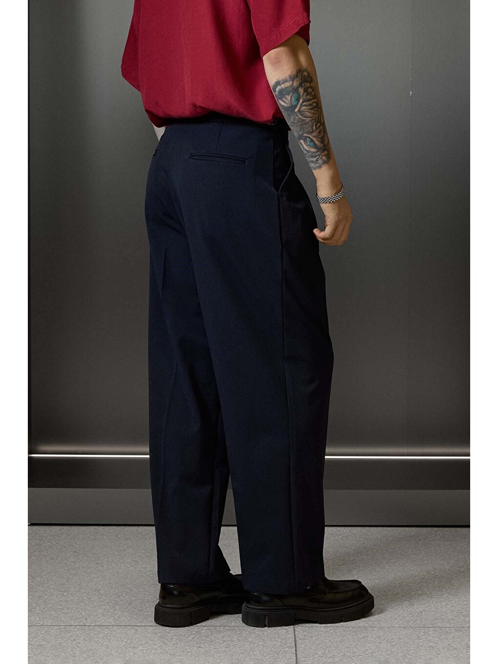 Erkek Süper Baggy Pileli Geniş Paça Gabardin Pantolon Lacivert-5