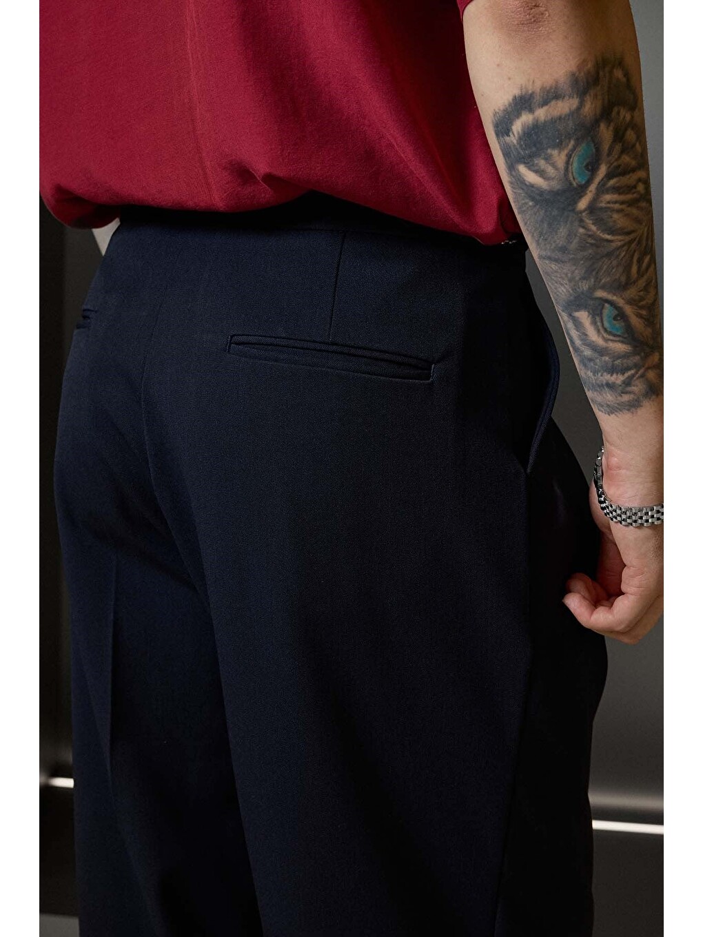 Erkek Süper Baggy Pileli Geniş Paça Gabardin Pantolon Lacivert-6