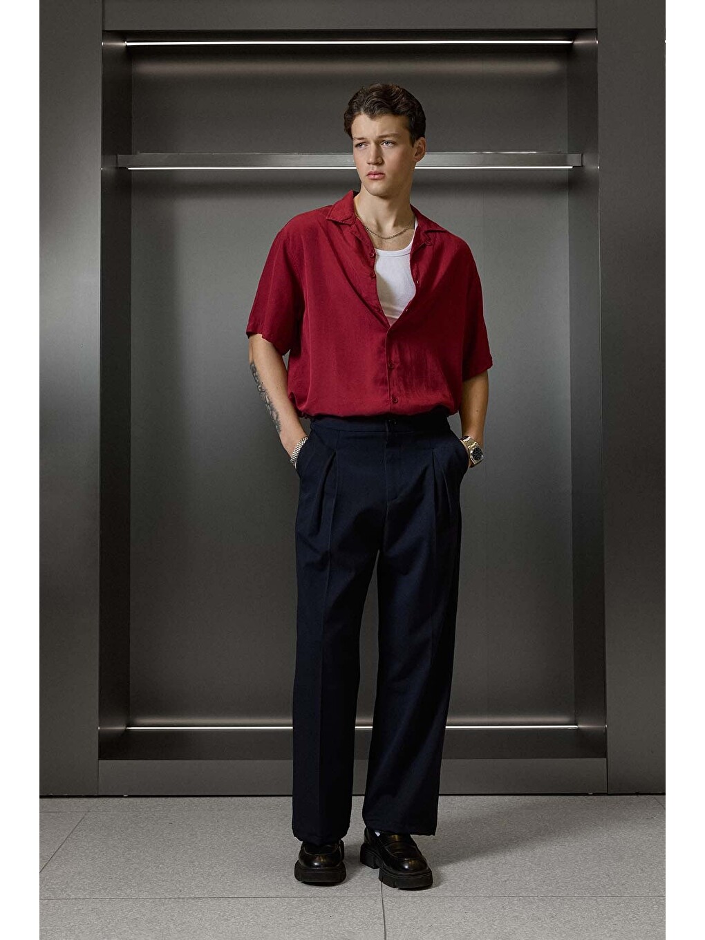 Erkek Süper Baggy Pileli Geniş Paça Gabardin Pantolon Lacivert-7