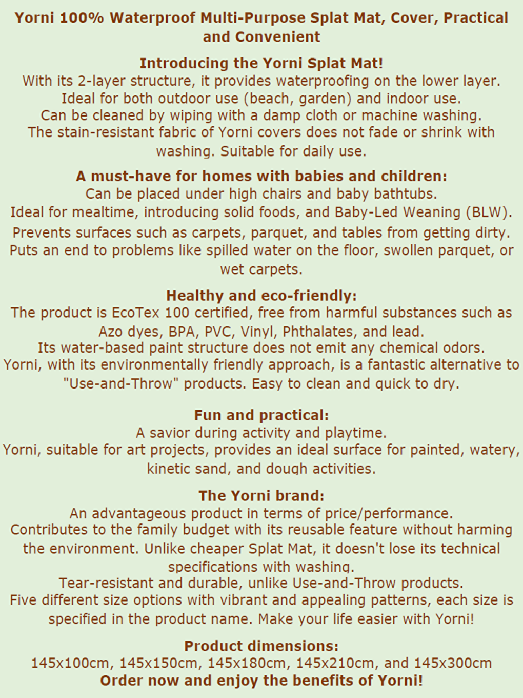 145x150 Cm, Family, Su Geçirmez, Yer/Masa Örtüsü, Aktivite, Yemek ve Oyun için Çok Amaçlı Örtü-7