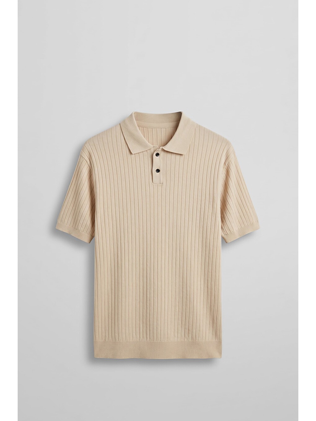 Erkek Relaxed Fit Fitilli Triko Polo Yaka Tişört Bej