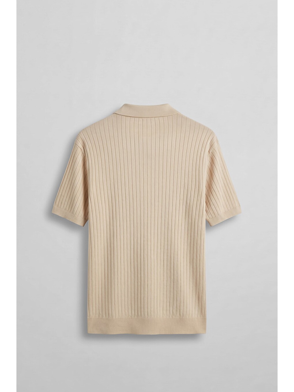 Erkek Relaxed Fit Fitilli Triko Polo Yaka Tişört Bej-1
