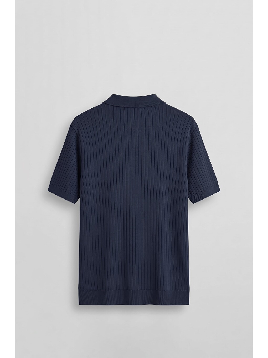 Erkek Relaxed Fit Fitilli Triko Polo Yaka Tişört Lacivert-1