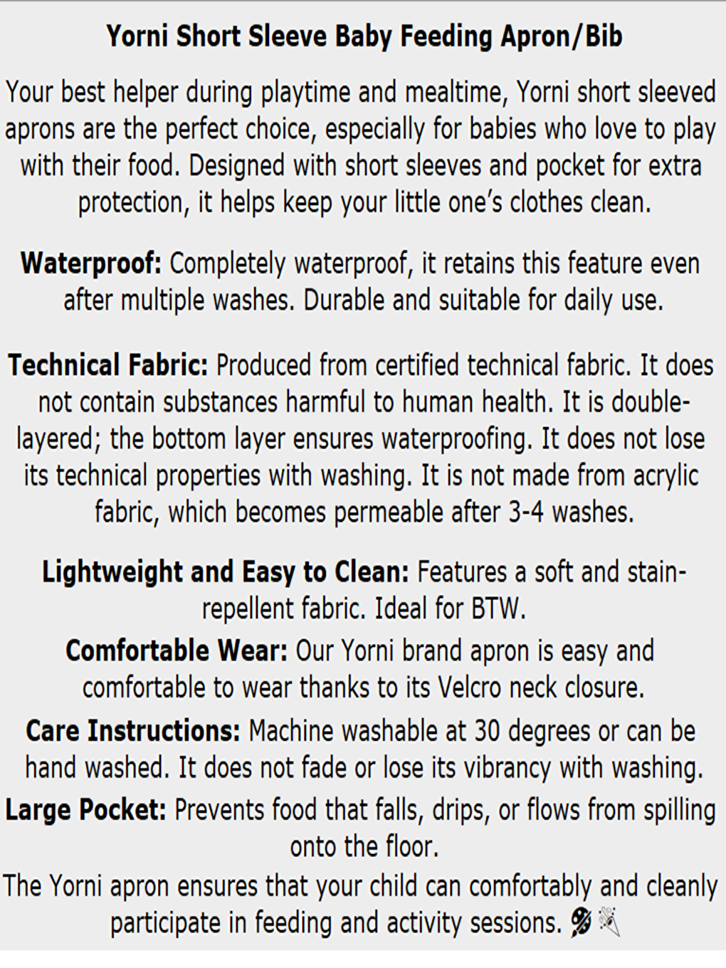 1-3yaş, Zoo, Sıvı Geçirmez, Makinede Yıkanabilir, Cırtlı, Cepli, Kısa Kollu Bebek Mama Önlüğü-7