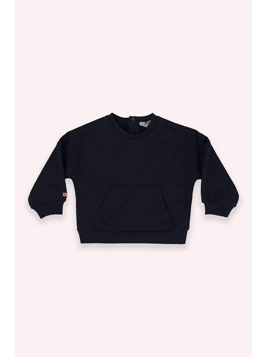 Erkek Bebek Bisiklet Yaka Cep Detaylı Lacivert Sweatshirt