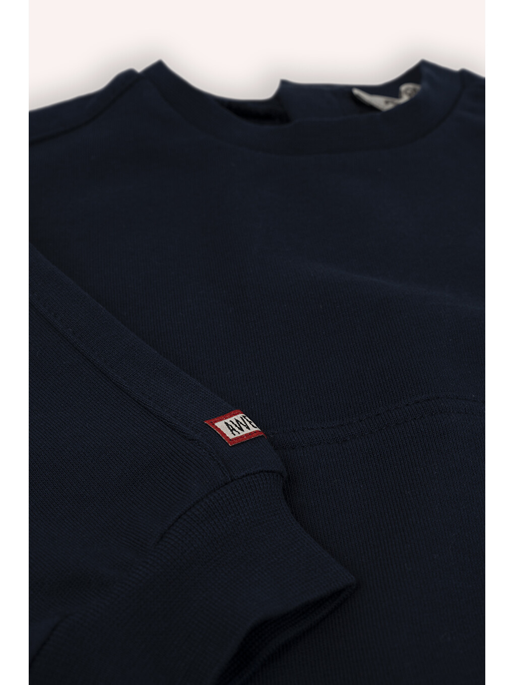 Erkek Bebek Bisiklet Yaka Cep Detaylı Lacivert Sweatshirt-1