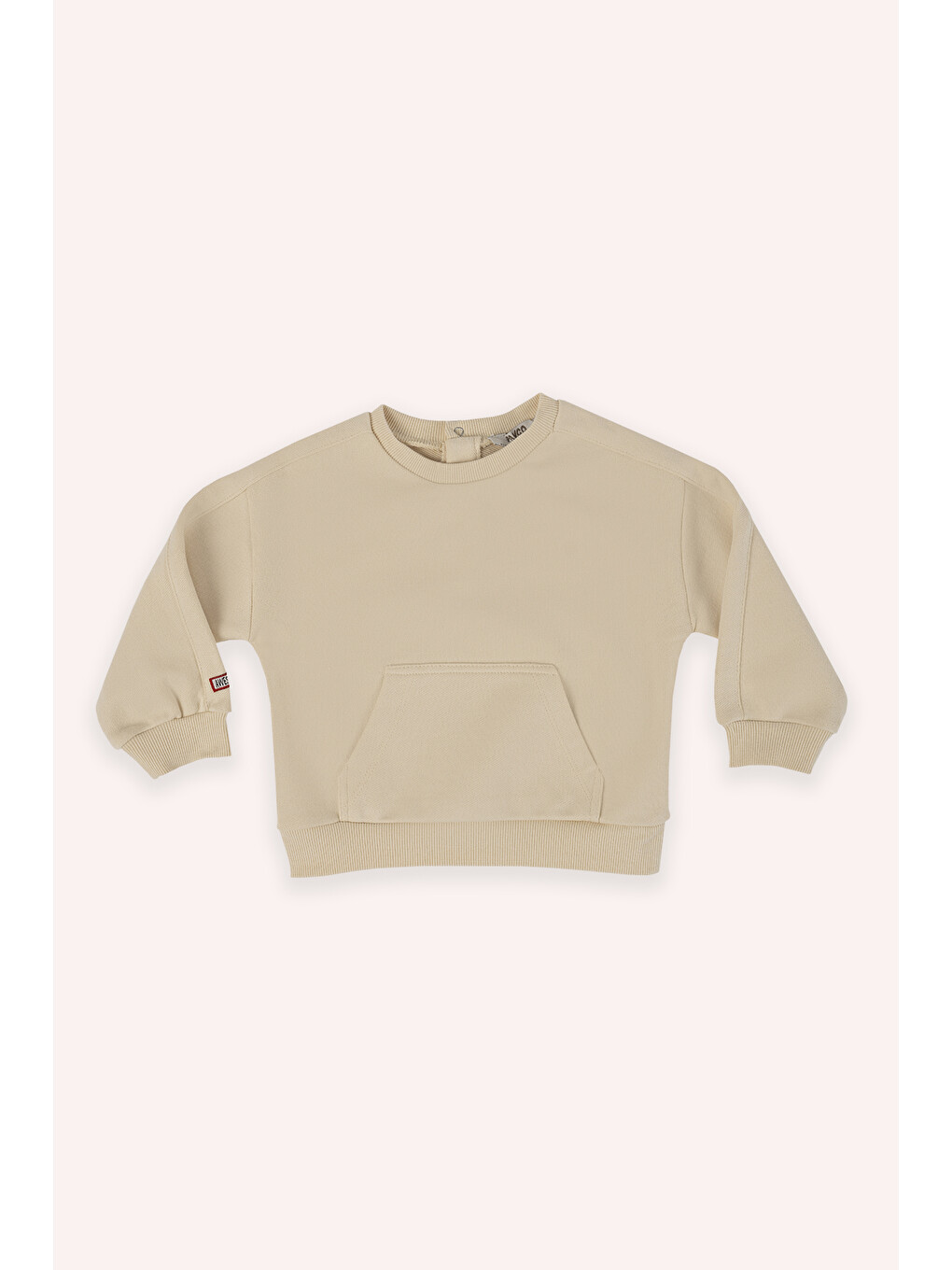 Erkek Bebek Bisiklet Yaka Cep Detaylı Bej Sweatshirt