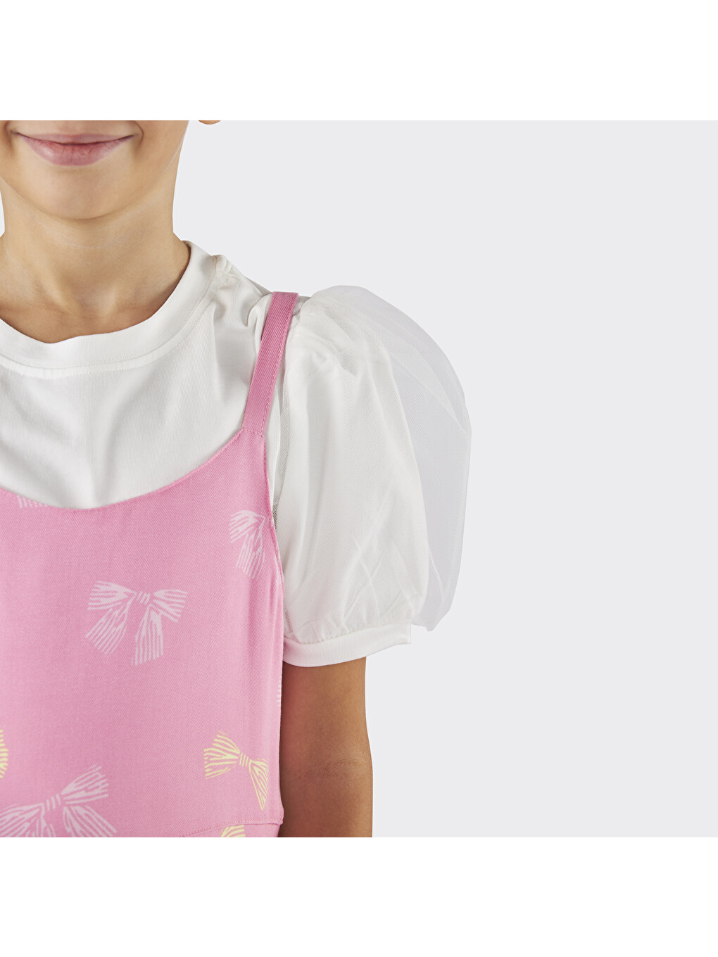 Kız Çocuk Desenli İki Parçalı Pembe Elbise-4