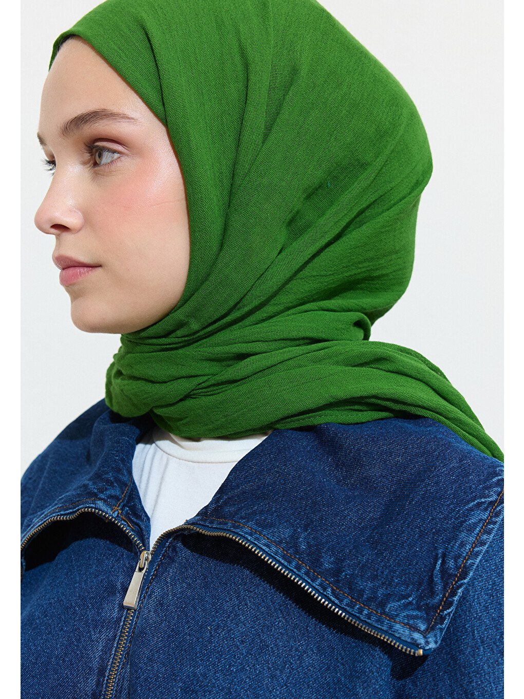 Yeşil Pamuklu Keten Şal Green Juice-3