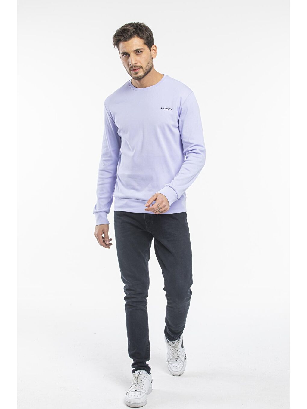 Süperlife Lila Bisiklet Yaka Uzun Kollu Dar Kalıp İnce Erkek Sweatshirt SPR2019K18 - 3