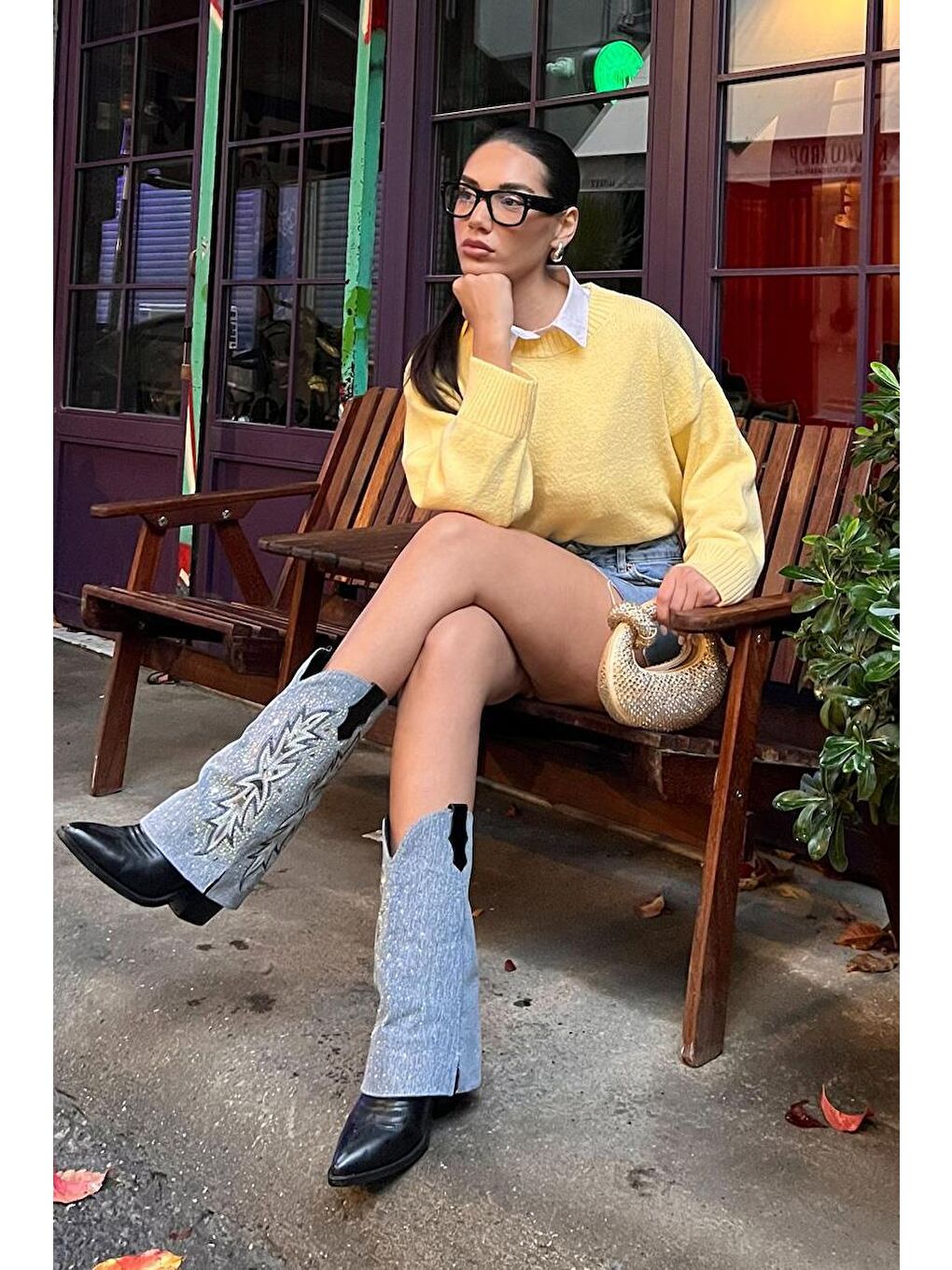 Sarı Bisiklet Yaka Oversize Triko Kazak Mg1972-3