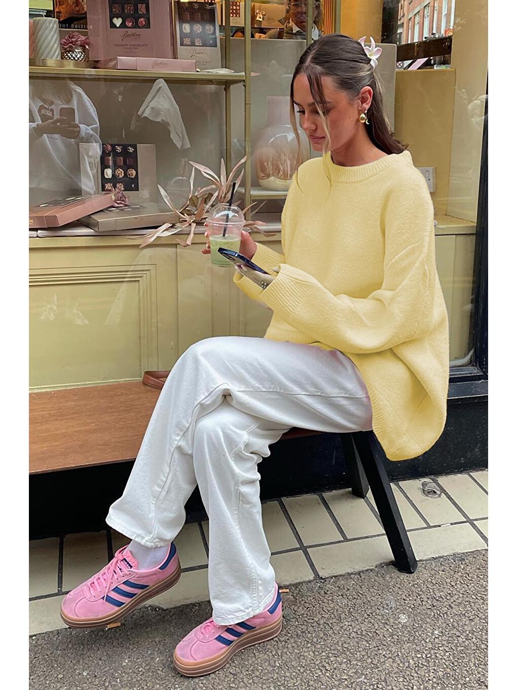 Sarı Bisiklet Yaka Oversize Triko Kazak Mg1972-5