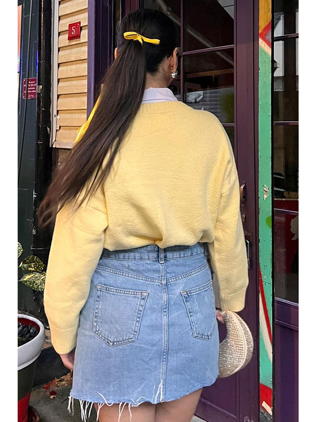 Sarı Bisiklet Yaka Oversize Triko Kazak Mg1972-6