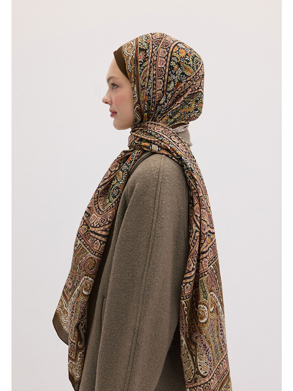 Kahverengi Nordıc Paısley Desen Şal Camel-1