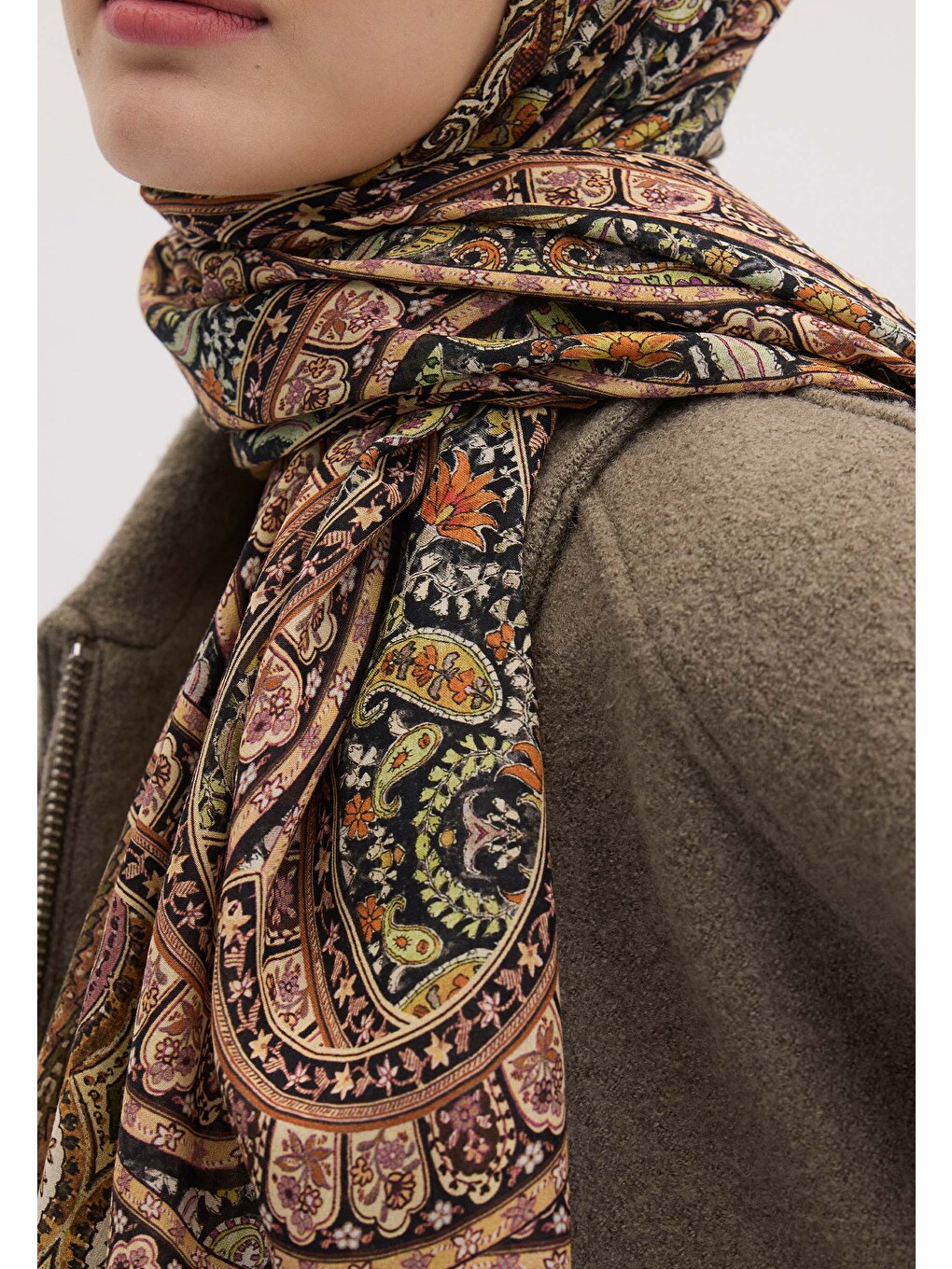 Kahverengi Nordıc Paısley Desen Şal Camel-3
