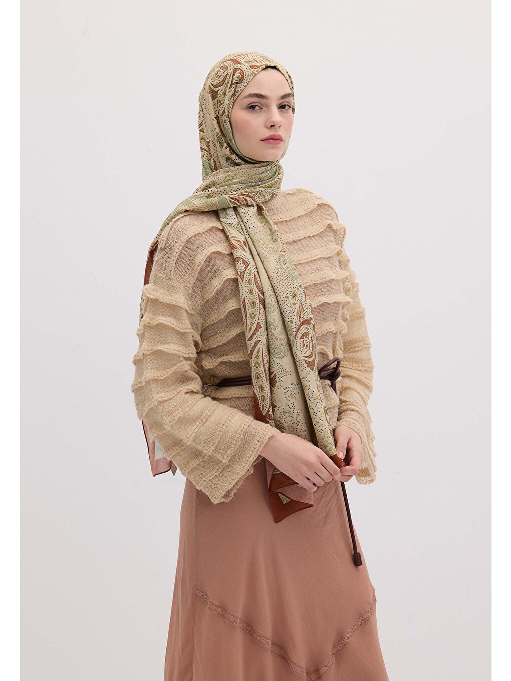 Kahverengi Elora Desen Şal Kiremit-4